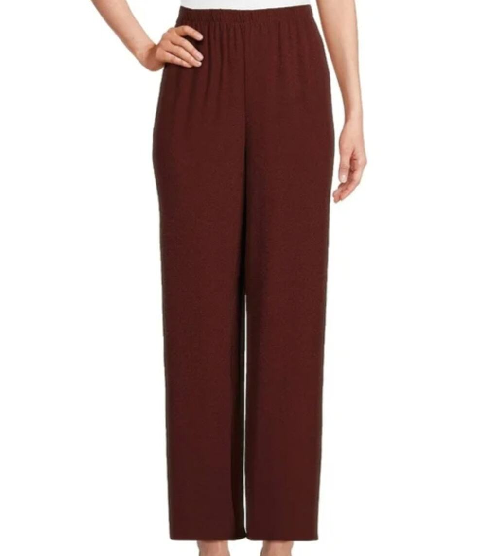 Eileen Fisher Silk Georgette Crepe Straight Ankle Pants Pull On Redwood XL NWT